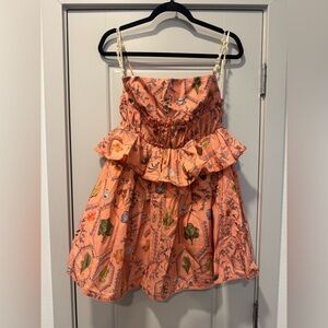 Floral Peach Sundress with Ruffle Detail